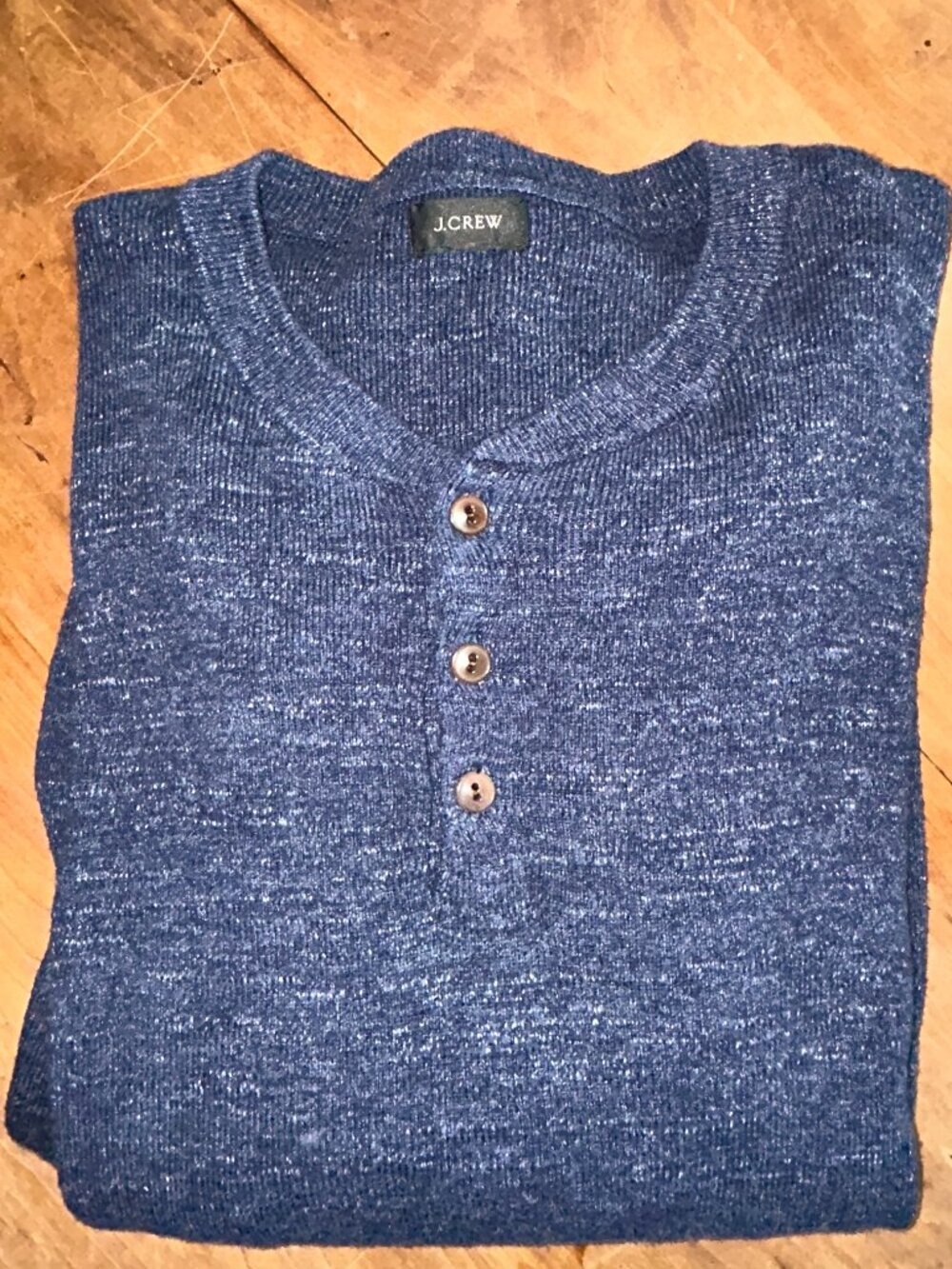 J. Crew Henley Sweater, Men's Large, Blue Heathered, Cotton, long sleeve